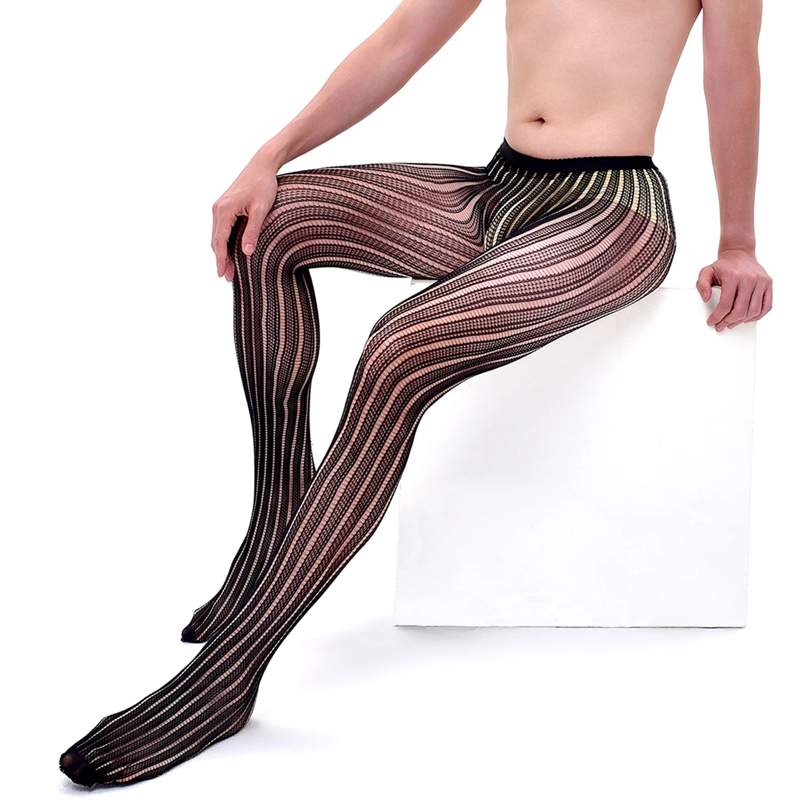 CLEVER-MENMODE Black Fishnet Body Stockings Tights Men Sexy Pantyhose Elastic Mesh Hosiery Club Party Night Wear See Through