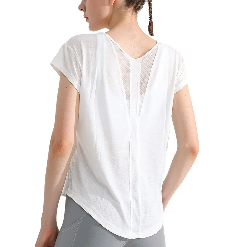 

New Sports Quick-drying T-shirt Female Yoga Clothing Breathable Fitness Top Loose Thin Outdoor Running Short-sleeved Hoodie
