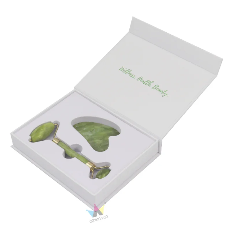 customized High Quality White Magnetic Packaging Boxes Scraping Massage Face Rose Quartz Jade Roller Gua Sha Box