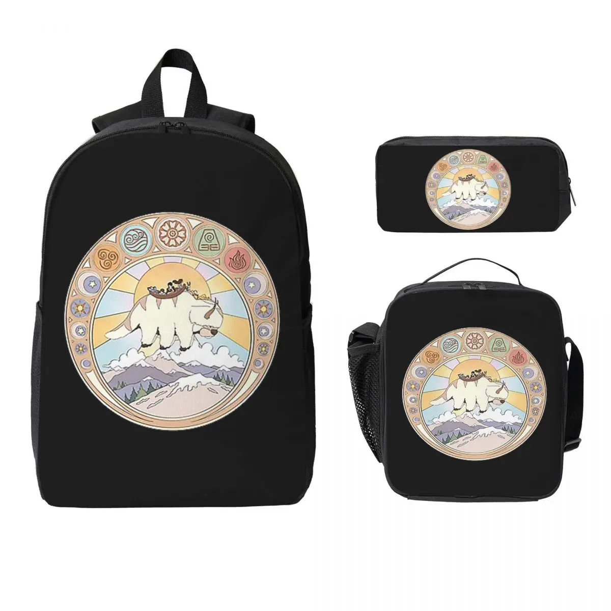 Team Avatar And Elements Design Backpack Boys Girl BookBag School Bag Computer Shoulder Bags 3ps Insulated Lunch Bag Pencil Case