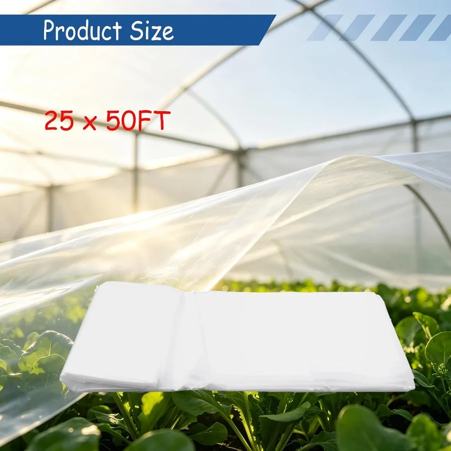 WFLNHB 25 x 50ft 6 Mil Weatherproof Clear Greenhouse Heavy Duty Sheeting