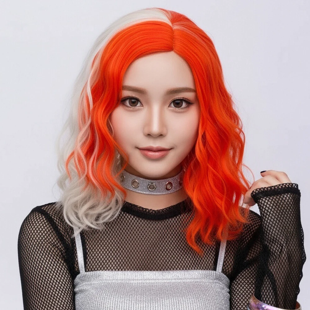 Heat Resistant Synthetic Wig Women's Orange Short Wavy Wig for Daily Party Cosplay