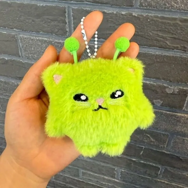 Eggy Party Alien Cat Plush Toy Cute Green Fluffy Soft Stuffed Animal Backpack Pendant Bag Charm Decoration Gift For Adult