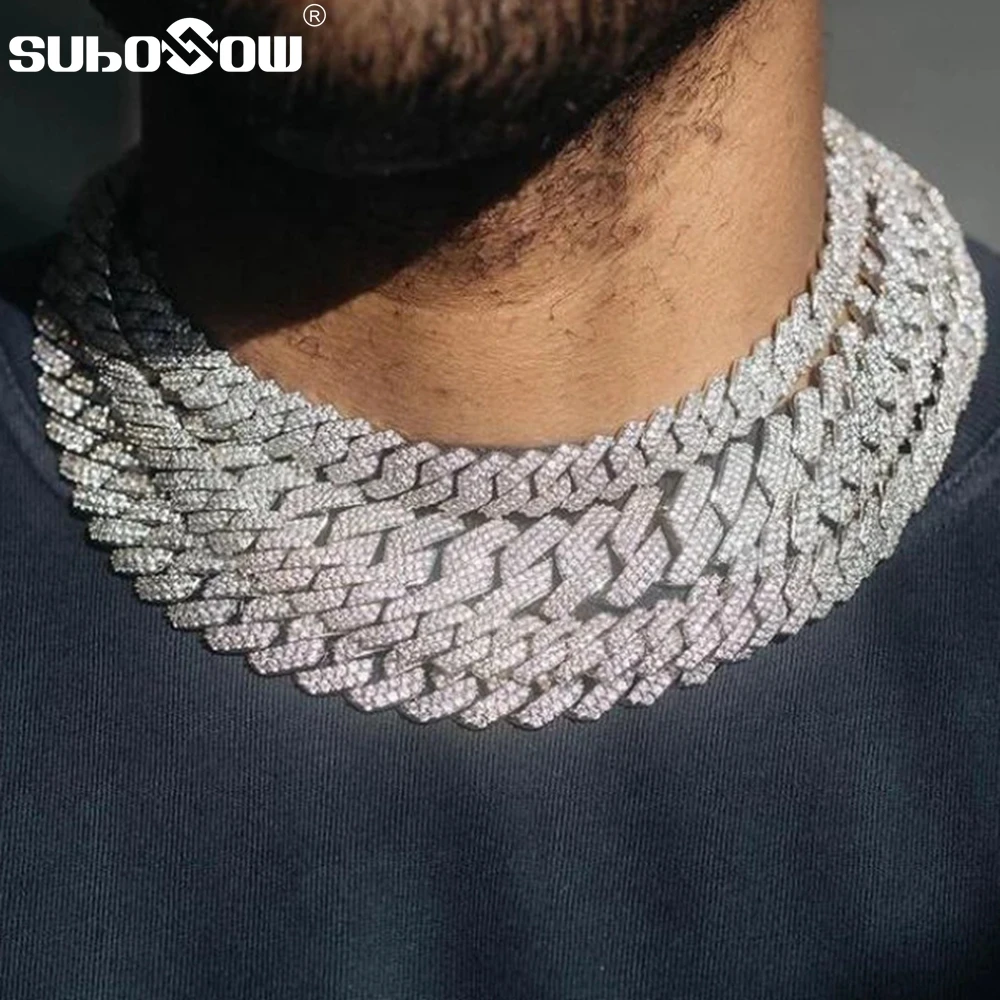 HipHop Men Iced Out Cuban Link Chain Necklace 13/14/20MM Gold Silver Color AAAA+ Rhinestone Cuba Necklace Men\'s Birthday Jewelry