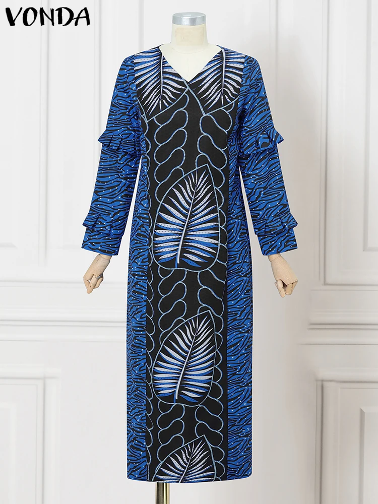 

Women Maxi Long Dress Summer Party Vestidos 2025 VONDA Vintage Bohemian Printed Sundress V-Neck Casual Loose Robe Plus Size 5XL