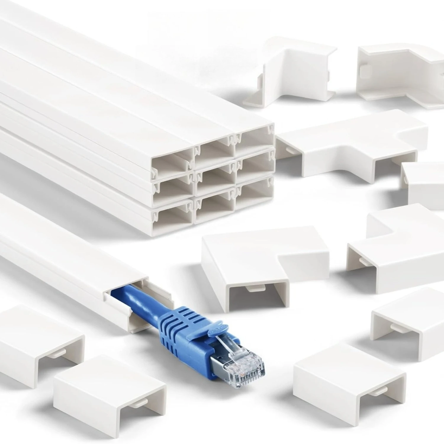 1set Pvc Insulated Cable Channel Cord Hider Paintable Cable Concealer Self-adhesive Trunking Wire Management Raceway Kit