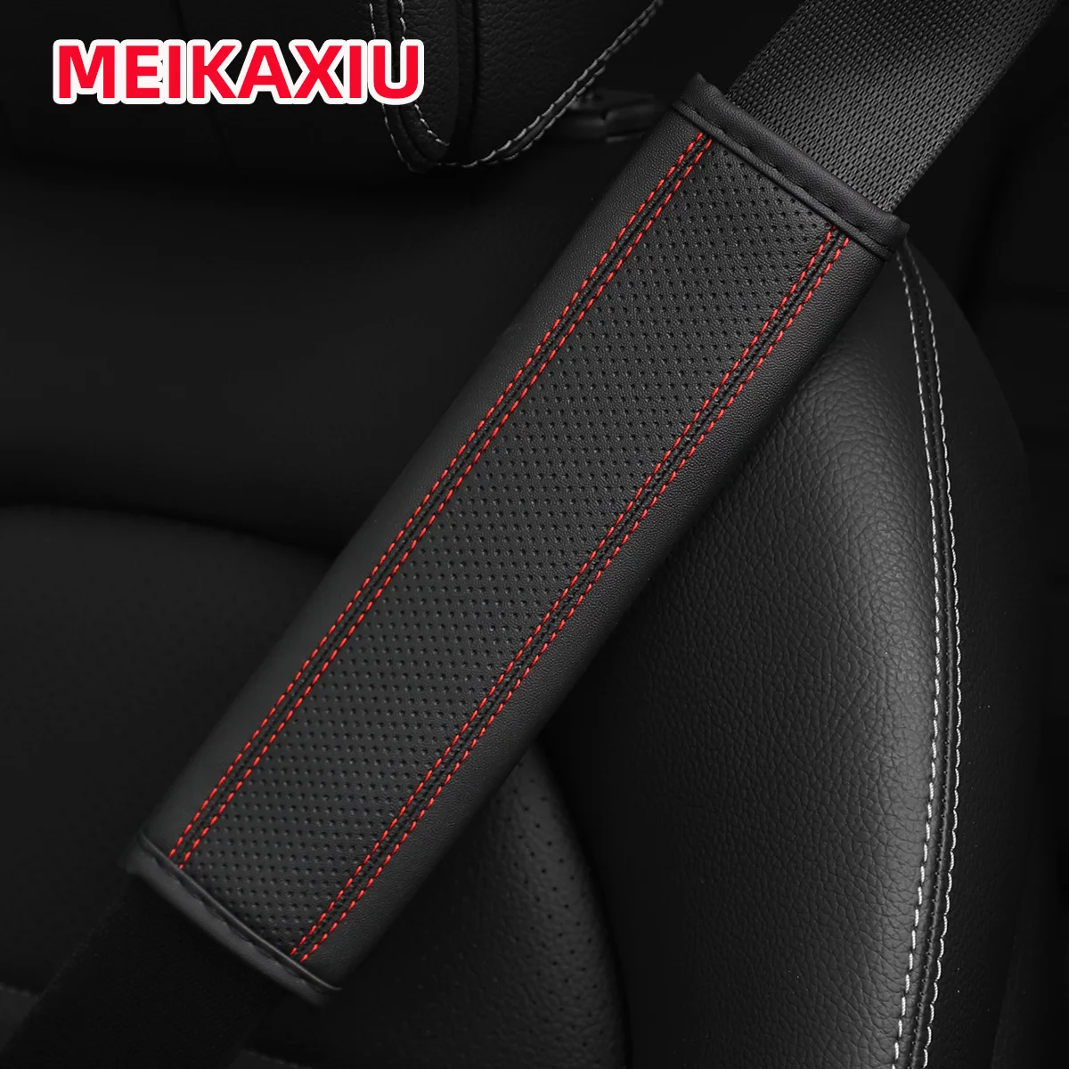 Capa protetora de ombro para carro, fibra de couro pu, linha dupla, pressão, para decoração de cinto de segurança, suprimentos automotivos, universal