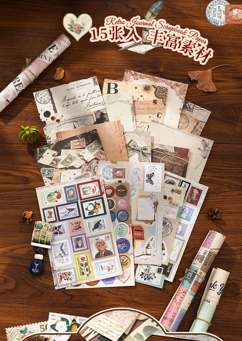Journal GO 15 Seiten Vintage-Materialbuch, dekoratives Journaling-Material, Papiere für Scrapbooking, Planer, Tagebuch, DIY-Hintergrund – Detail 3