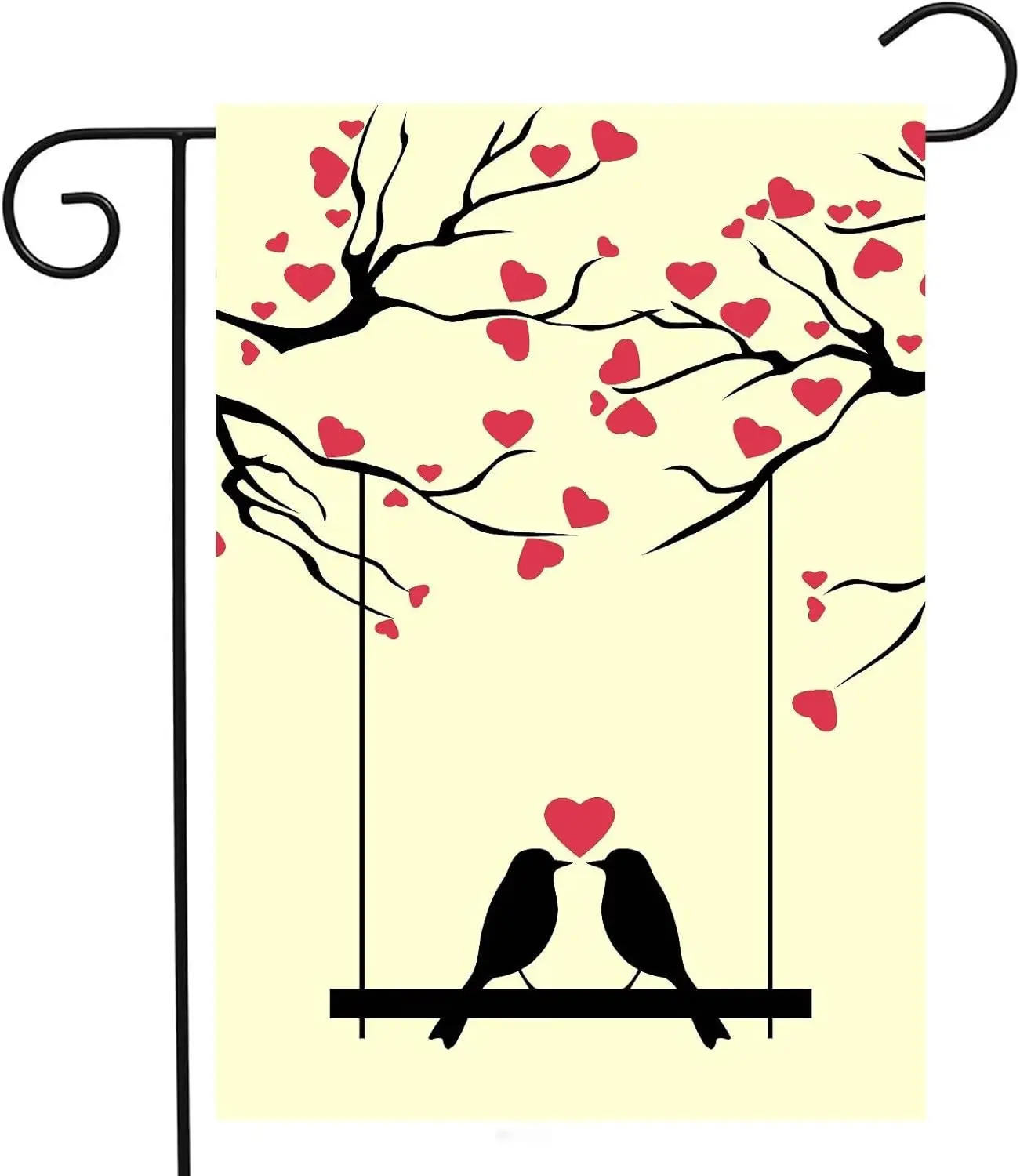 Spring Summer Cute Bird Love Tree With Love Birds Couple Red Hearts Swings Garden Yard Flag 12