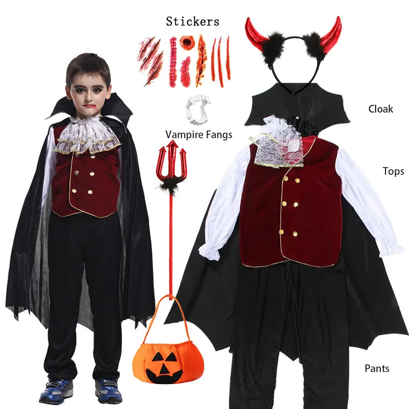 Halloween Children Vampire Cosplay Costume Gothic Dark Court Ghost Bride Witch Design for Party Carnival Stage Show Dressing