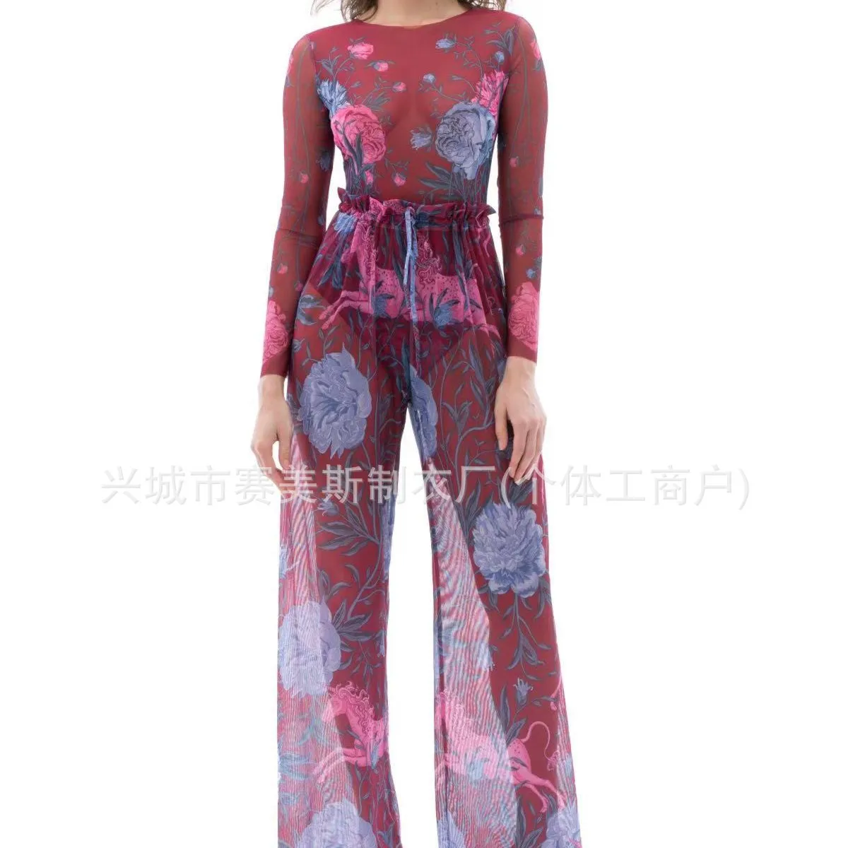 New Summer Women's Fashionable and Sexy Printed Sunscreen Long Sleeved Pants Two-piece One-piece Swimsuit