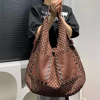 Bolso de mano deportivo informal a la moda para mujer, bandolera de hombro para ir al trabajo de gran capacidad de cuero genuino con costuras