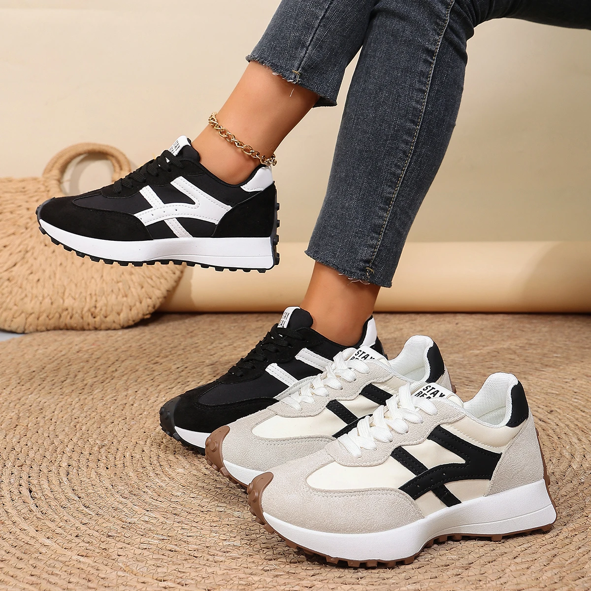 Women's Fashion Chunky Thick Sole Hidden Heel Daddy Sneakers Versatile Lace Up Casual Sports Walking Shoes For Daily Wear