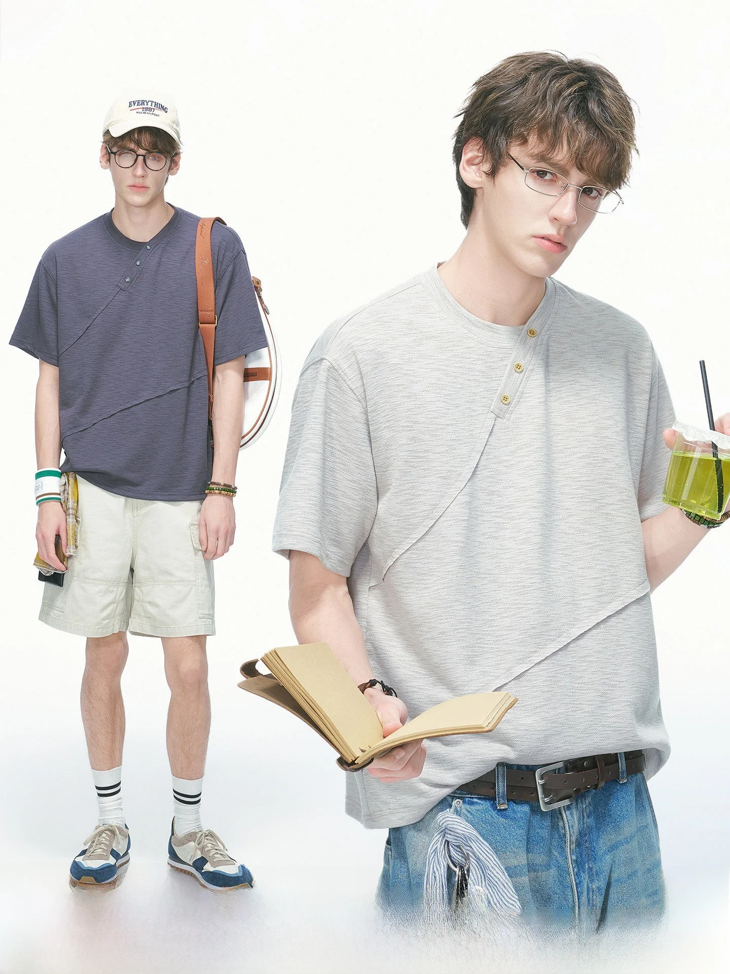 

Dream Made American Design Sense Short Sleeve Henry Collar T-Shirt Men Summer New Style Half Sleeve Youth Popular Loose Fit