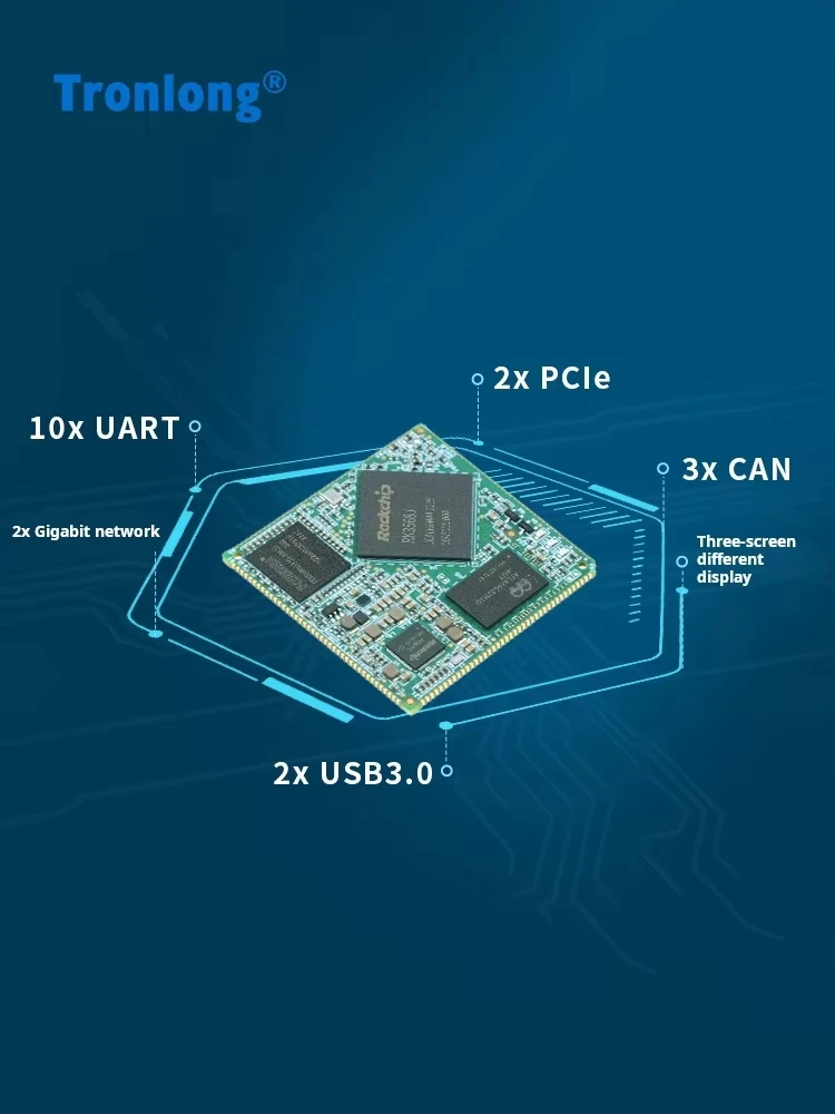 Tronlong RK3568 Industrial Core Board Fully Domestic for Quad-Core Cortex-A55 Development AI NPU Chipboard Stamp Hole