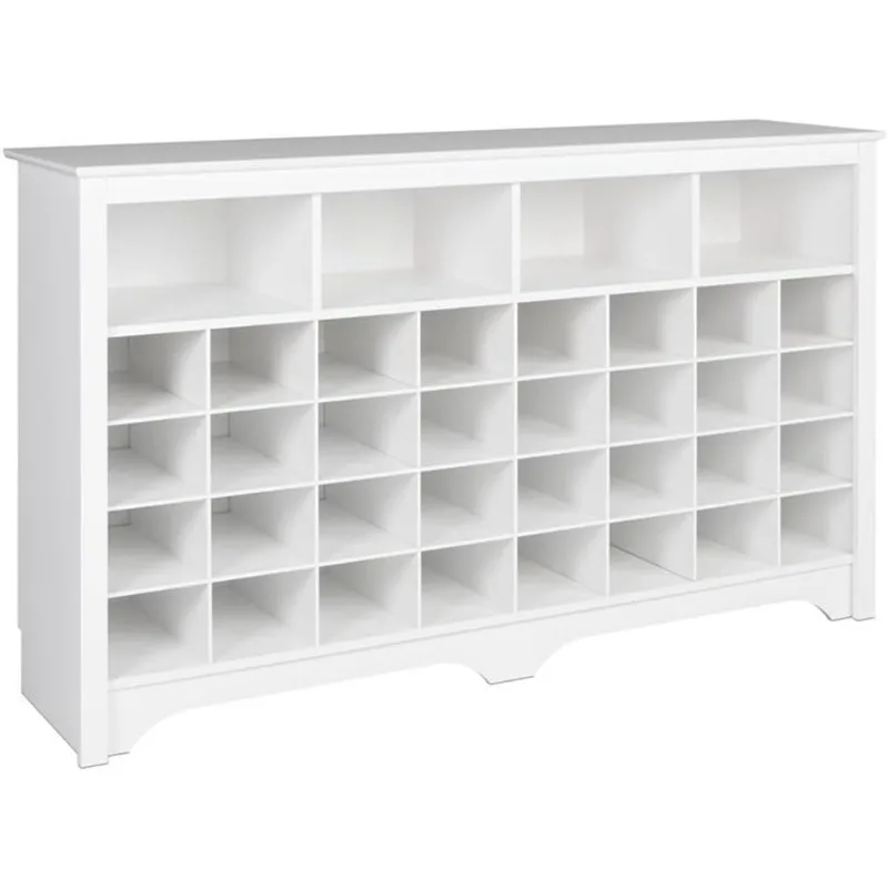 White Console Table, Shoe Cabinet, Storage Cabinet with 32 Shoe Cubbies and 4 Large Storage Cubbies 15.5