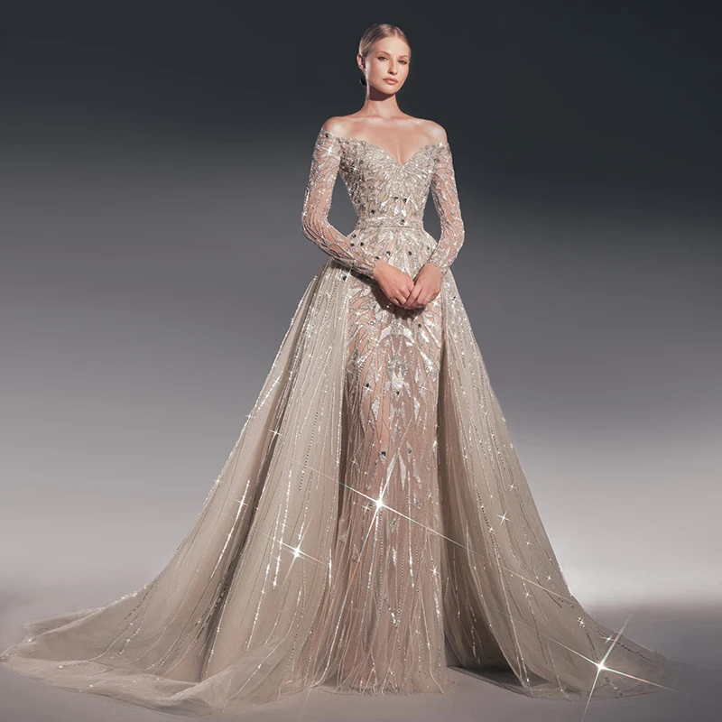 

L488 Customized Zuhair Murad Long Sleeve Off the Shoulder Mermaid vestidos de novia فساتين سهرة свадебное платье wedding dresses