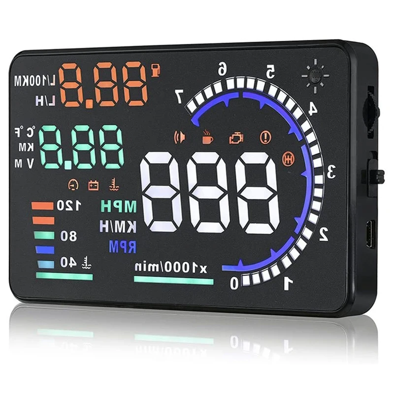 

A8 OBD2 HUD Car Head Up Display With Display RPM MPH Speeding Warning Fuel Consumption Temperature Voltage Alarm