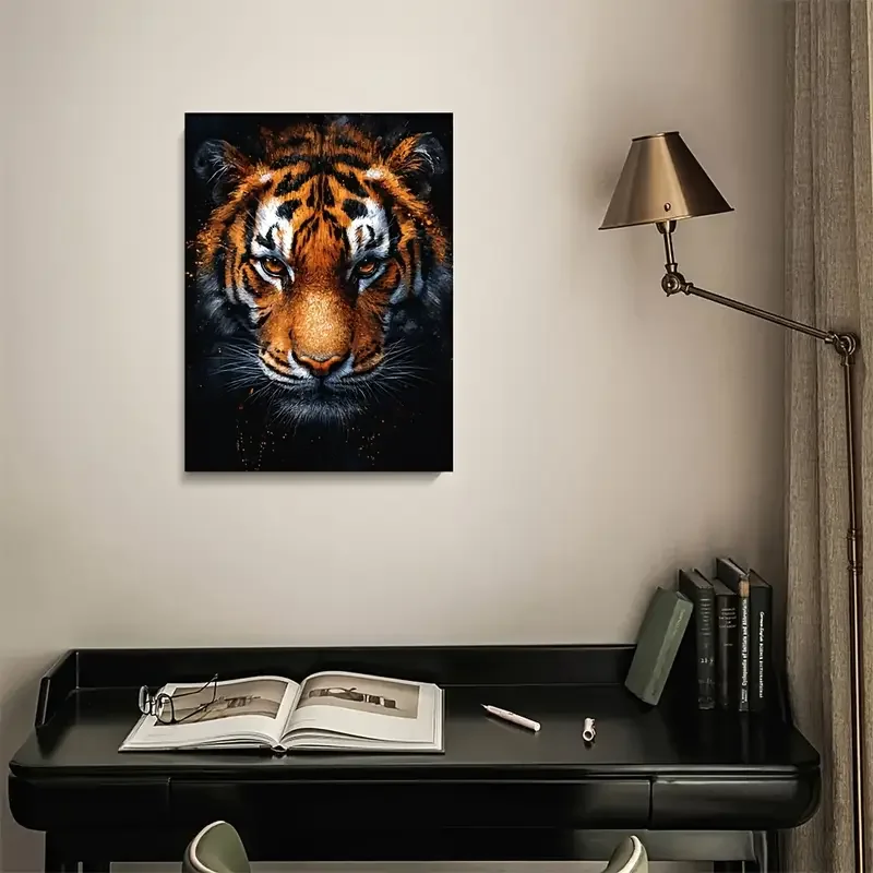 1pc Tiger Painting by Numbers Kit for Adults - Pre-Numbered Tiger Face Canvas Art with Black & Golden Accent - Complete Acrylic