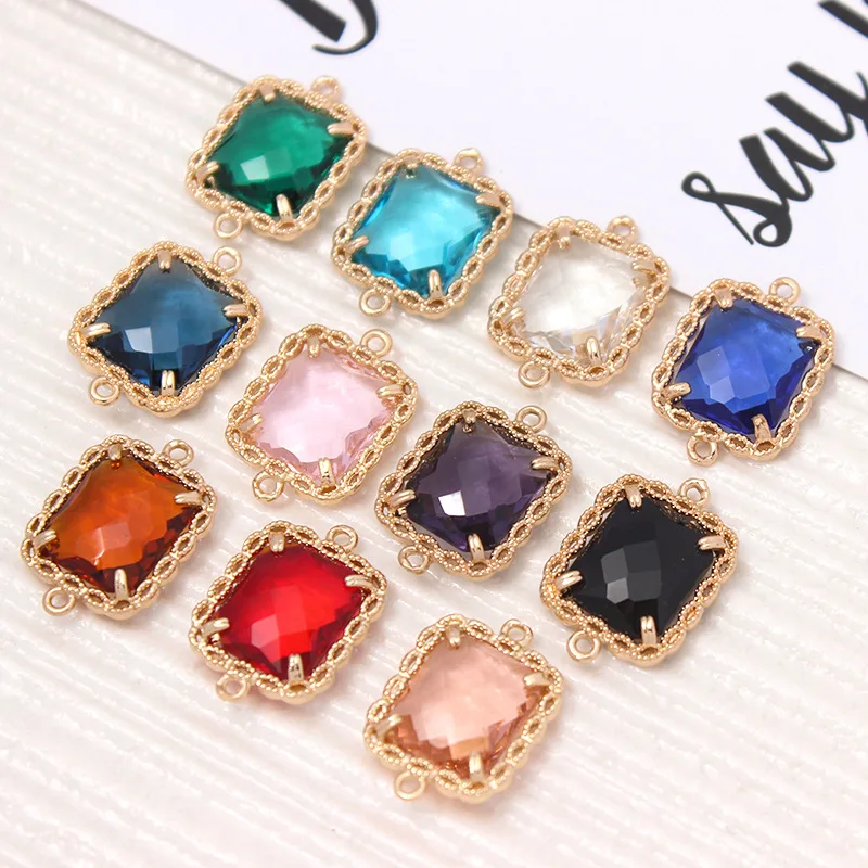10pcs/ Set Fashion copper wrapped lace crystal glass rectangular double ring pendant DIY accessories materials