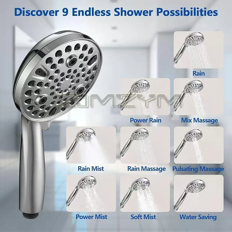 9 Setting Dual Shower Head Stainless Steel Handheld Shower Head Combo With Head High Pressure Rainfall Shower Head Extension Arm