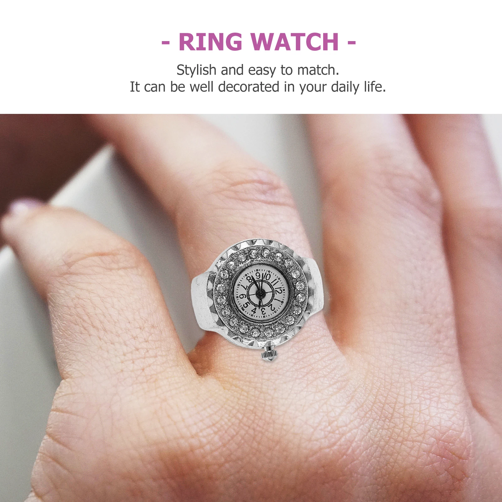 

Stylish Diamond Decorative Finger Ring Watch Electronic Mini Jewelry Watch Daily Wear Durable Zinc Alloy Fashion Accessory