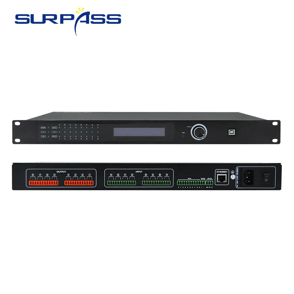 8 Input 8 Output Audio Processor DSP Network Power Amplifier Pro Compact Matrix Processor Mixer for Conference Room Hotel School