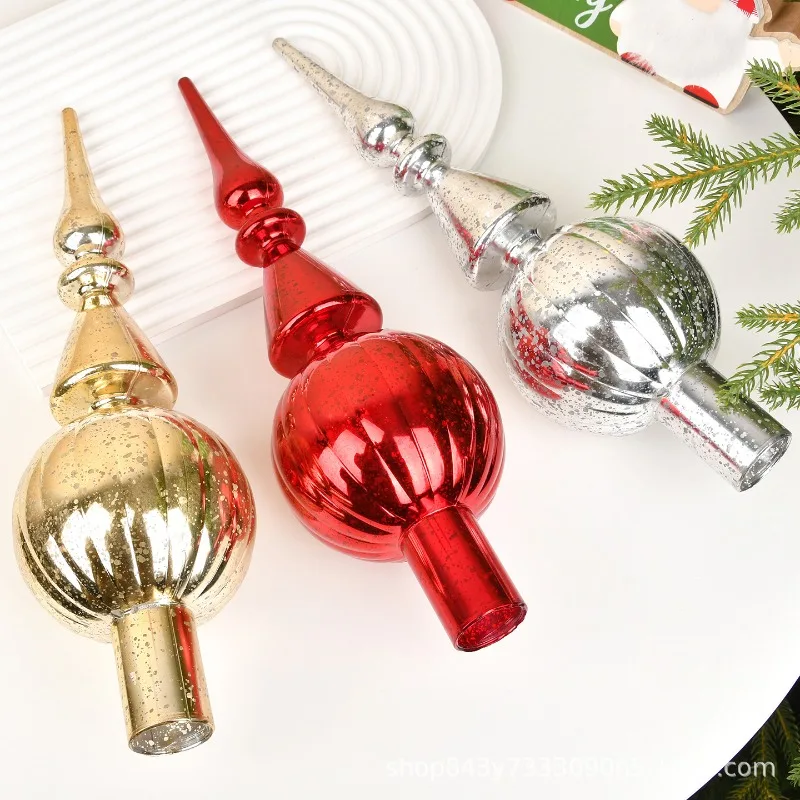 Christmas decoration PVC electroplated gourd pointed plastic ornament Christmas tree top decoration 35cm tree top star