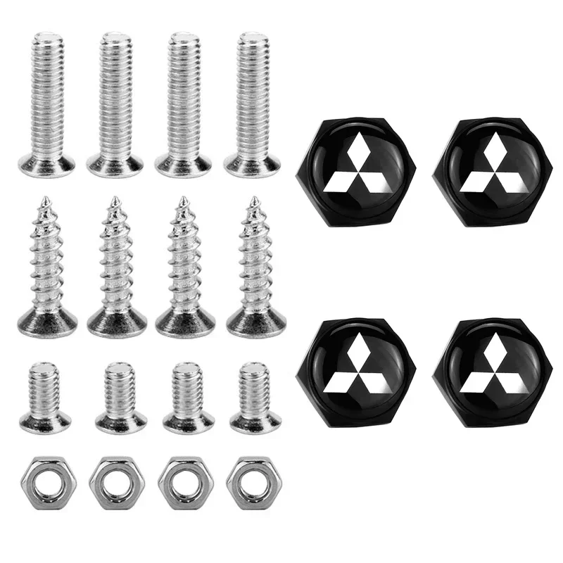 Car Badge License Plate Bolts Chrome Screws Nuts for Mitsubishi RALLIART ASX Lancer L200 Pajero Outlander Eclipse Accessories