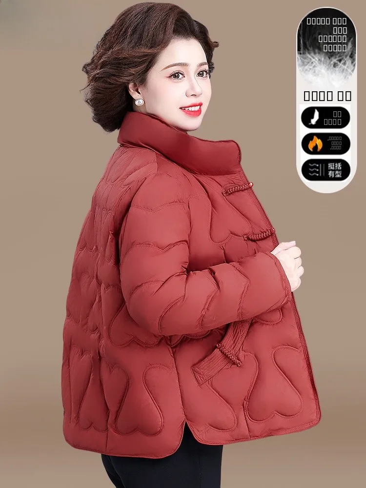 

New Chinese Sle ort Mom's down Jaet Women's Autumn Winter Coat Red Cotton Clothes for Middle-Aged And ly