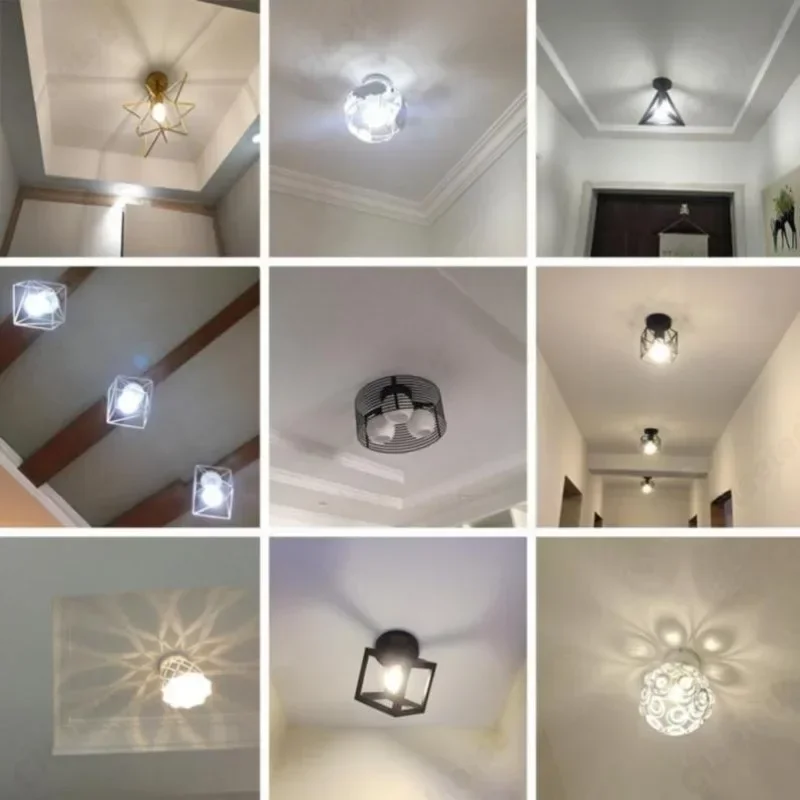 Creative and Minimalist LED Wrought Iron Ceiling Light E27 Corridor Dining Room Balcony Living Room Bar Decoration Lighting