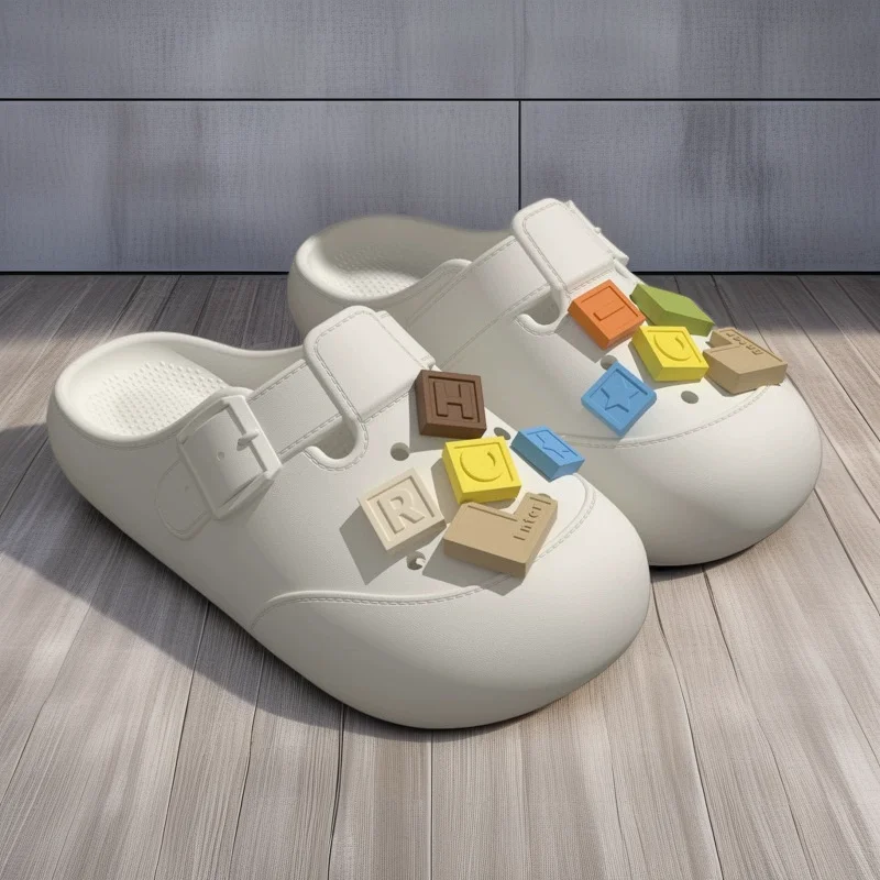 

Clogs Platform Slippers Girls Colorful Letter Blocks Designer Women's Sandals Summer Flower Indoor Outdoor Shoes Beach Non-Slip