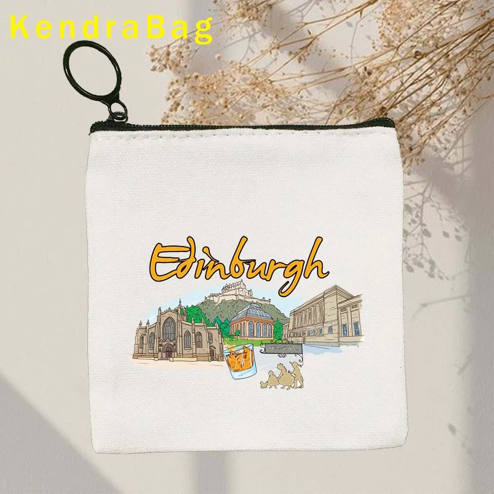 Milan Madrid London Lisbon Kiev Jerusalem Jakarta Florence Edinburgh Key Coin Purse Canvas Bag Pouch Wallet Zipper Gift Card Bag