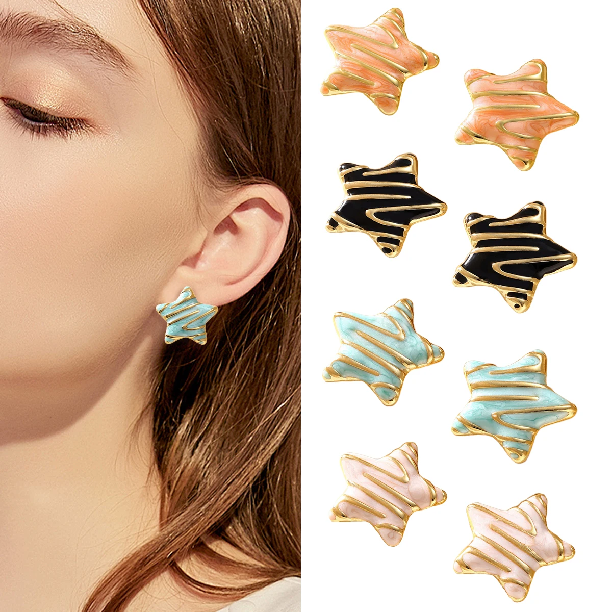 New Pentagram Stainless Steel Stud Earrings Hypoallergenic Light Luxury Jewelry for Women, for Daily & Party Summer Collection