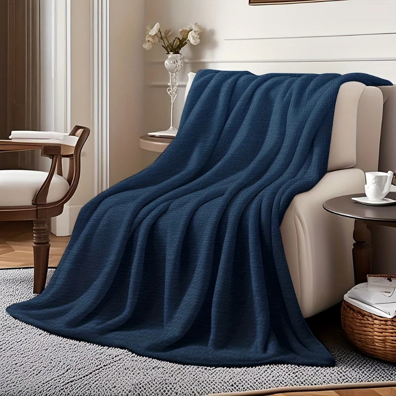 Solid Navy Woven Texture Throw Blanket,Soft Sofa,Bed Lap Cover,Rest Lounge,Birthday Anniversary Simple Household Present