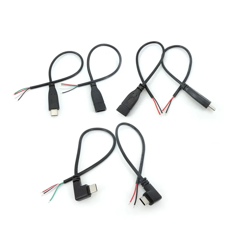 2pin 4pin 25cm wire USB 2.0 Type C Male female Plug extension Welding Type USB-C DIY Repair Cable Charger Connector