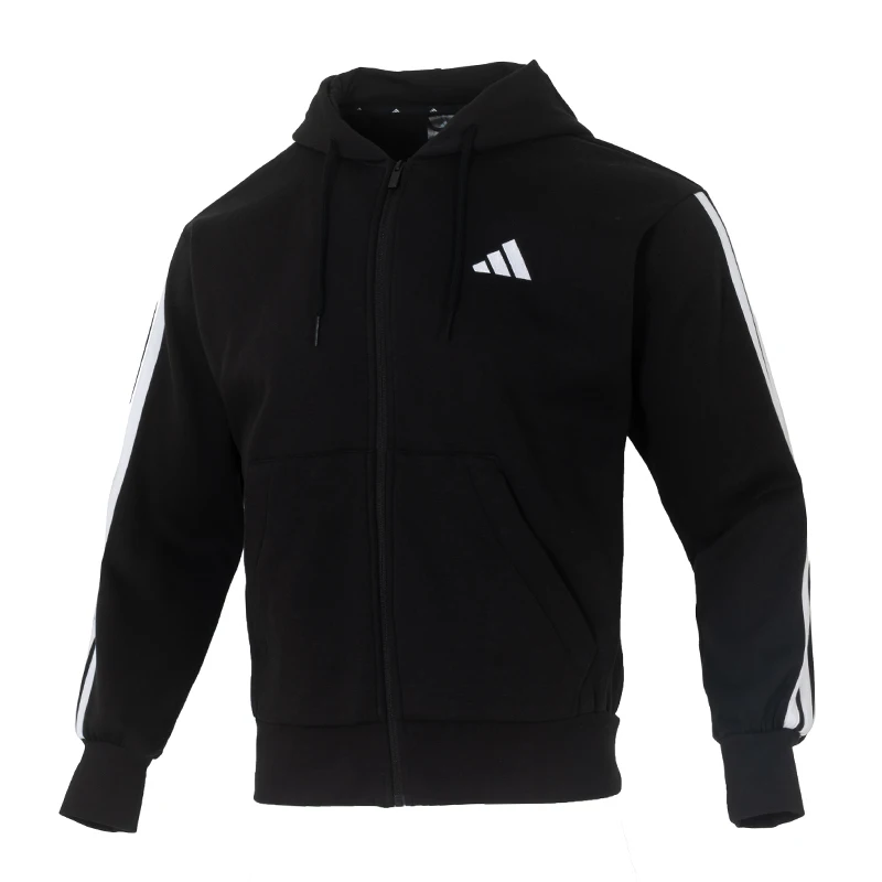 

Adidas Men's Sportswear Black and White Contrast Casual Fleece-Lined Hooded Jacket Windproof Knitted Jacket Jd1870