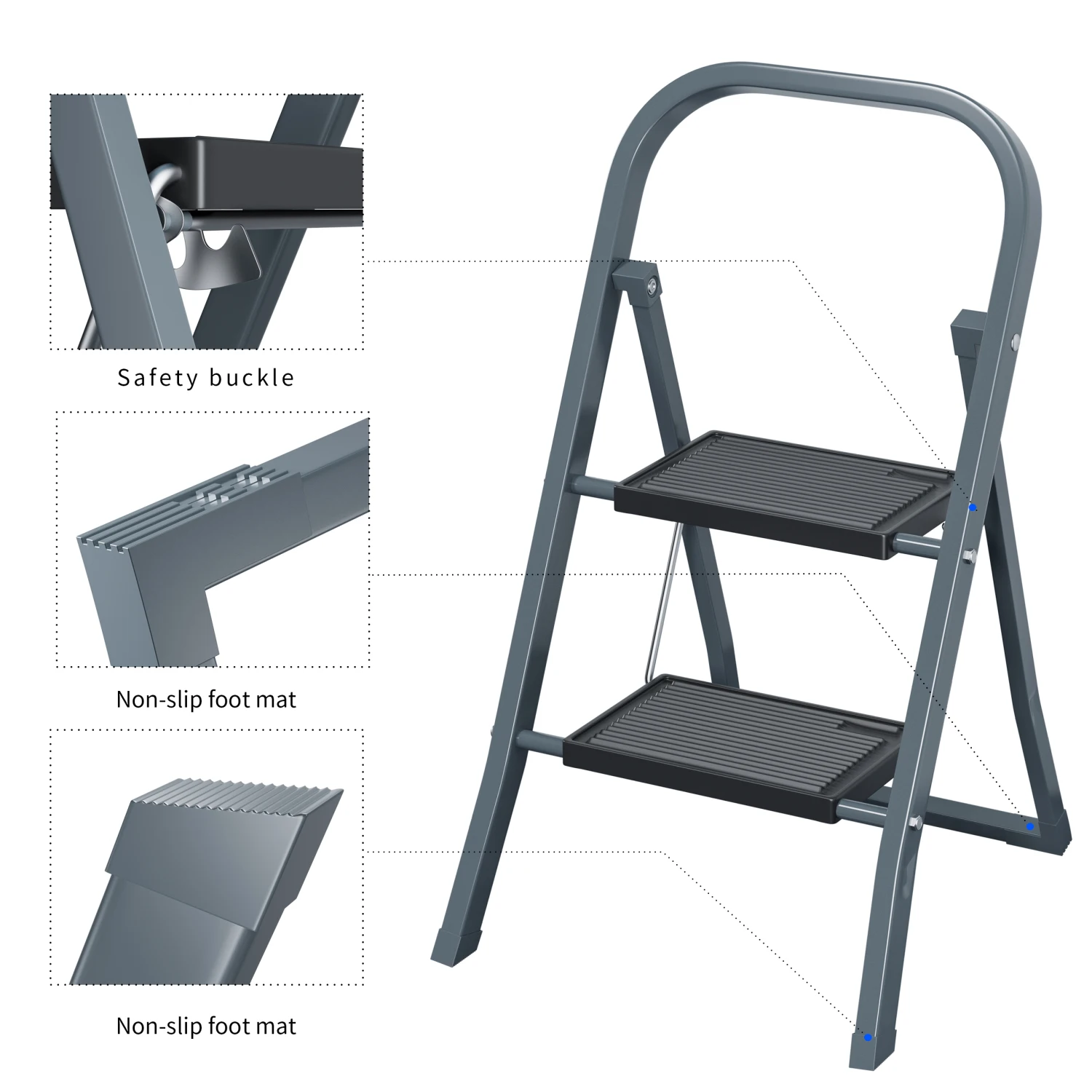 2 Step Ladder, Step Stool for Adults, Folding Step Stool with Wide Anti-Slip Pedal, Sturdy Steel Ladder