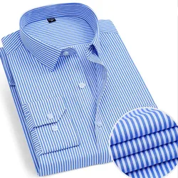 Men's Classic Long Sleeve Solid/striped Basic Dress Shirts Single Patch Pocket Formal Business Regular Fit Office Social Shirt