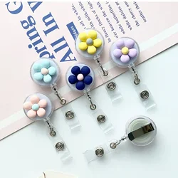 1pc Flower Pattern Retractable Badge Reel ID Tag Clips Name Badge White Shell Badge Holder Reels Keychain Card Accessories