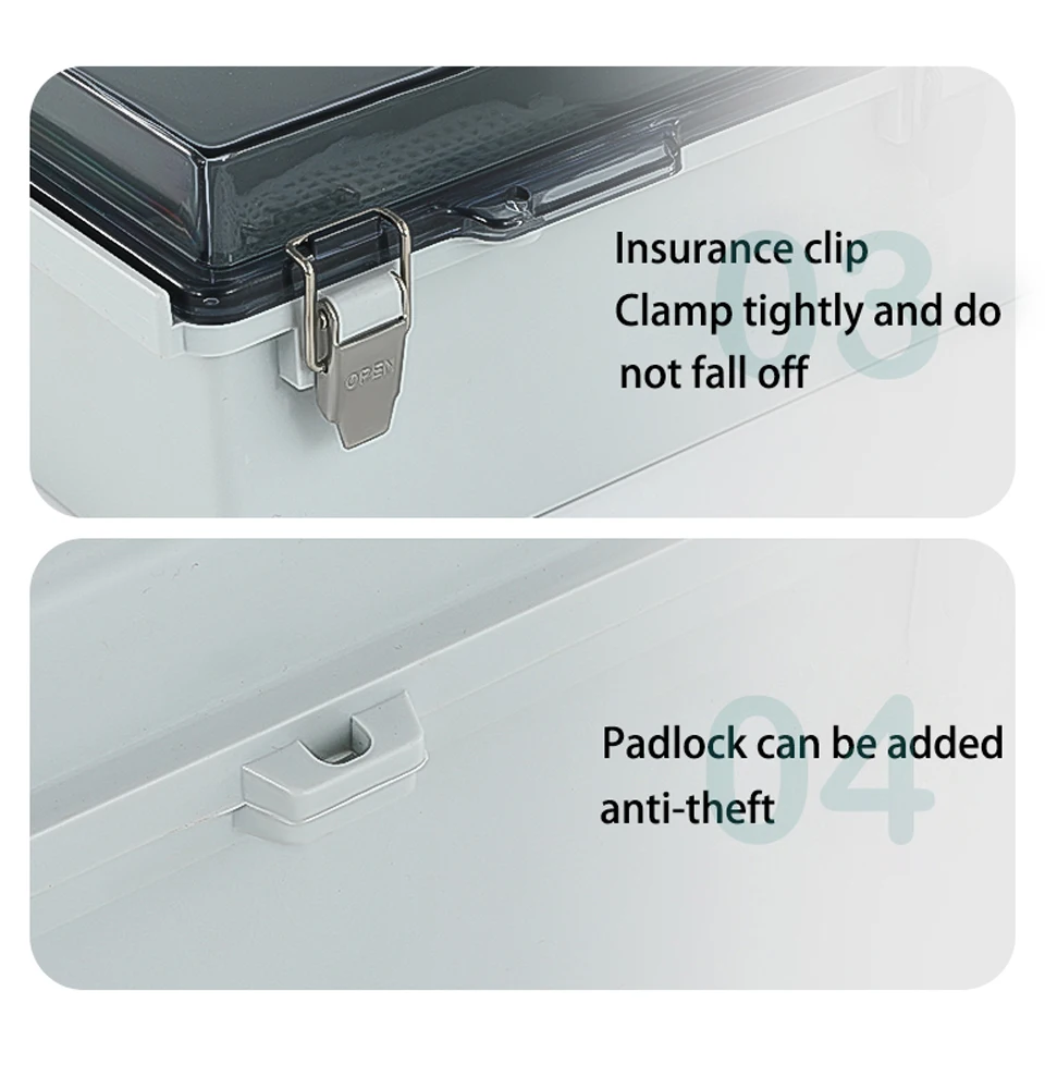 IP67 Wasserdichtes graues/transparentes Abdeckgehäuse, Anschlussdose, ABS-Kunststoff, für den Außenbereich, elektronisches Instrumentenscharniergehäuse – Detail 6