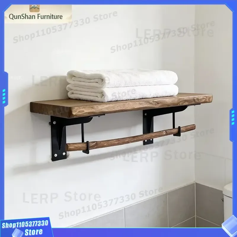 Solid Wood Wall Mounted Coat Hanger Floating Shelf Bathroom Storage Rack Clothes Drying Display Stand Home Decor Organizer