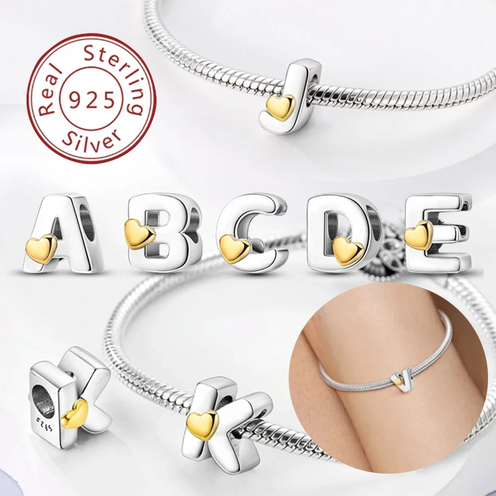 

925 Silver 26 Letters A-Z Alphabet Beads Charms Fit Pandora Bracelet Charm Real Silver for Woman Jewelry Beads