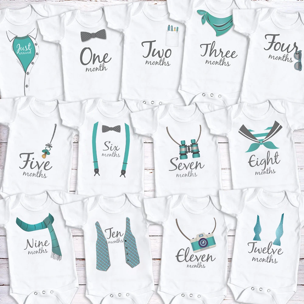 Watch Me Grow Monthly Milestone Baby Bodysuit 1-12 Month Newborn Romper Photography Prop Outfit Cute Clothes Infant Shower Gift