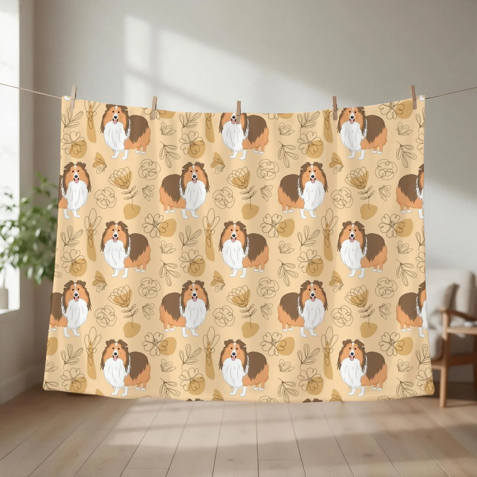 Cute Sable Sheltie Dog Shetland Sheepdog Throw Blanket couch cozy soft plush fuzzy picnic outdoor blanket