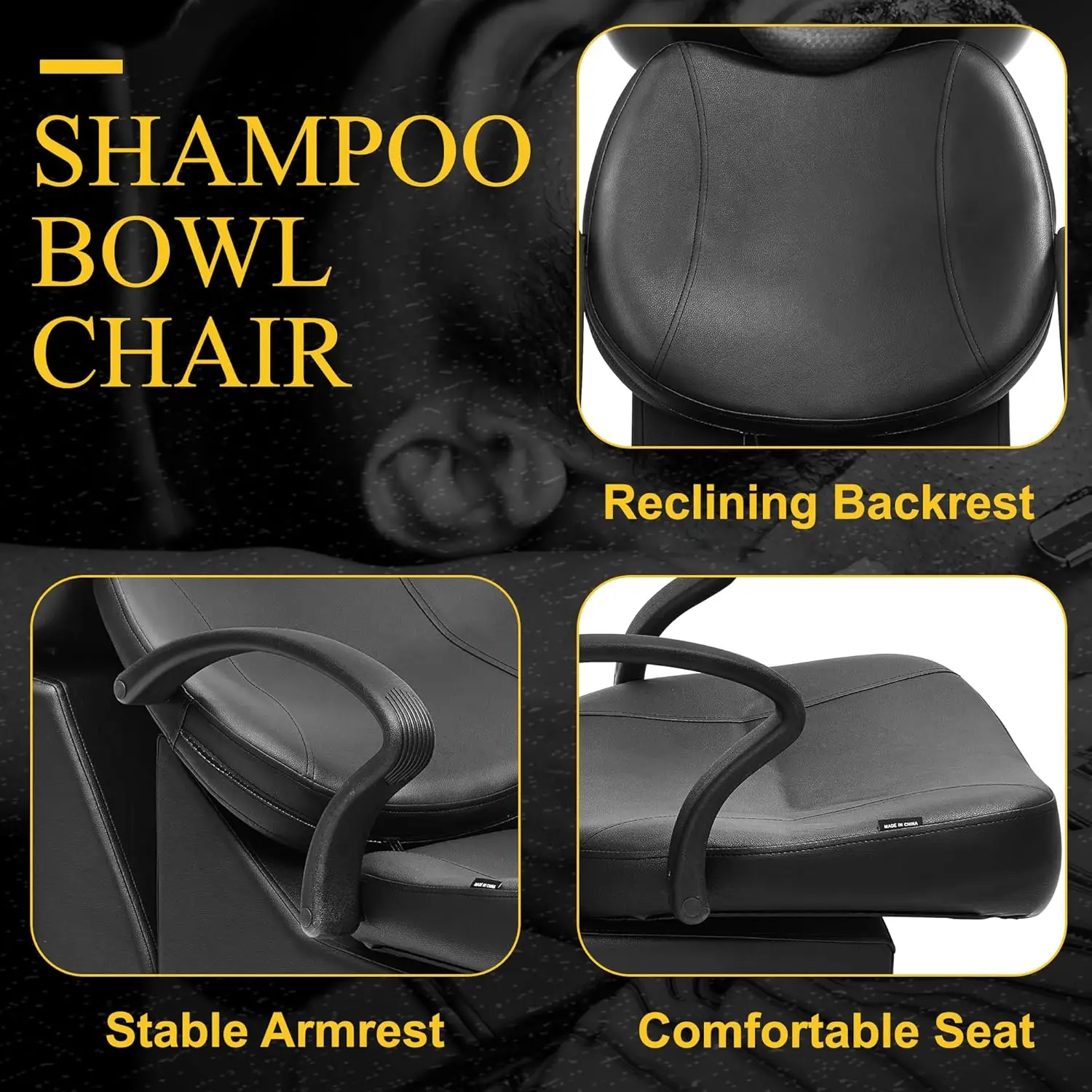 Silla de plástico con cuenco para champú, sillón de barbero con respaldo, estación de lavado de cabello para Spa y salón de belleza