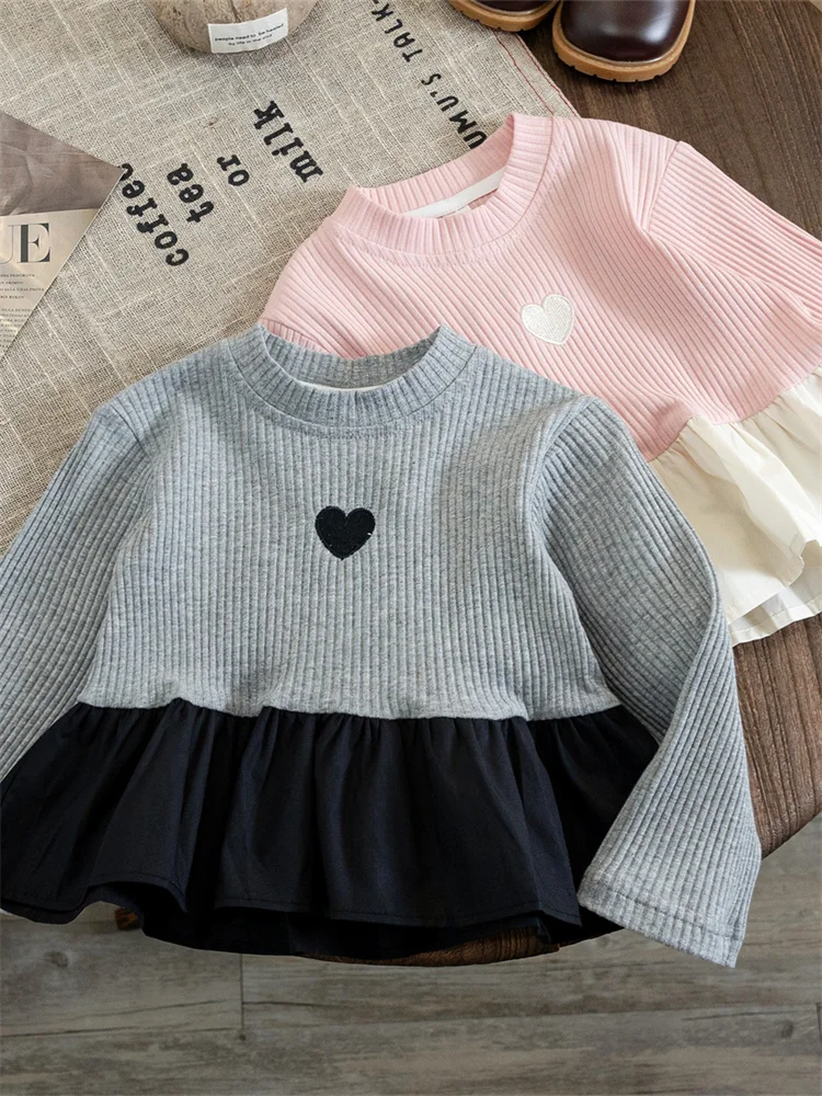 

Длинное платье для девочек с рюшами, базовое, осеннее, модное, весенне-осеннее, в корейском стиле, однотонное, для повседневной носки