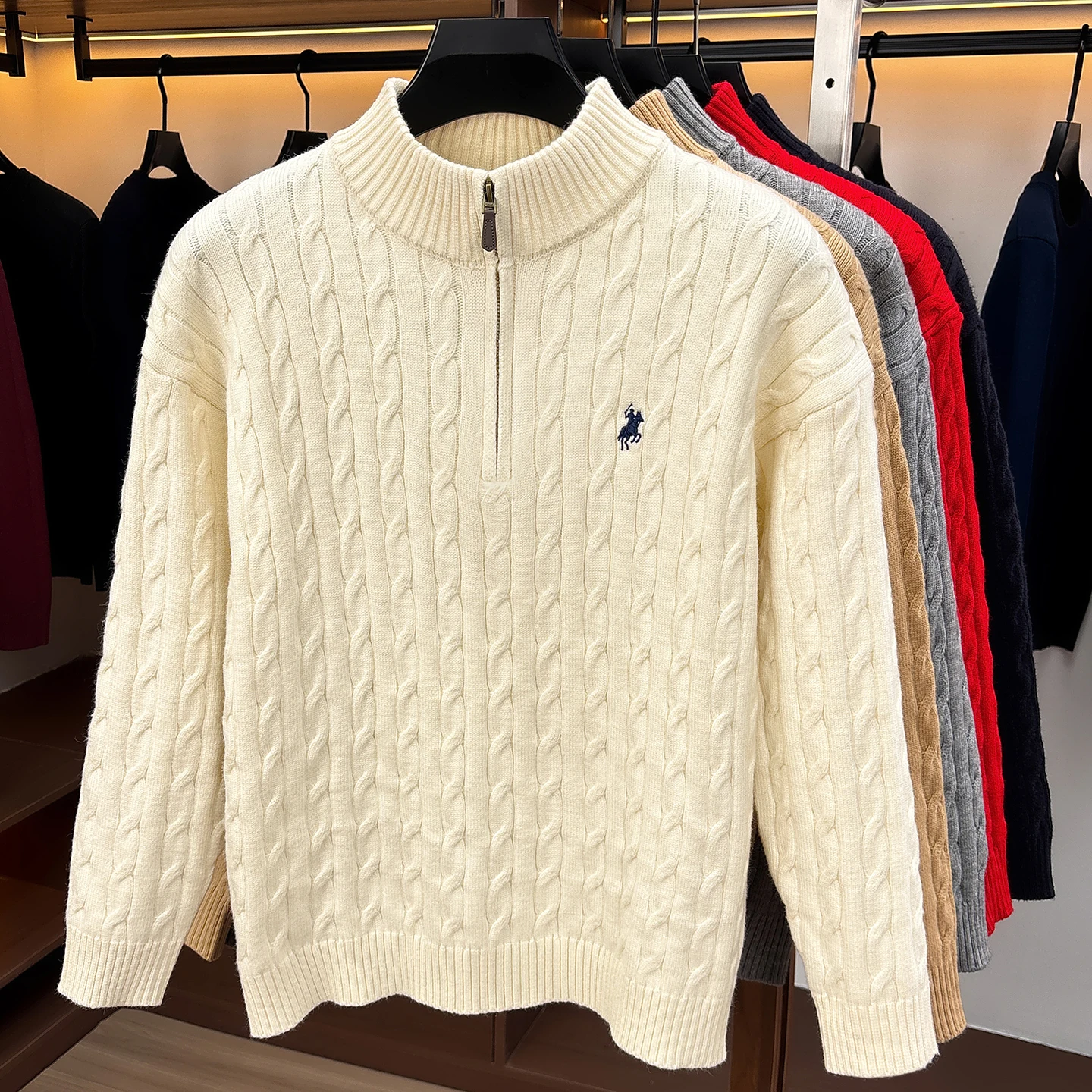 High-End Mode Reißverschluss Kragen Pullover Männer Mode Zipper Marke Paul Pony Stickerei Design Herbst Winter Komfort Warm Stricken Sweater – Detail 15