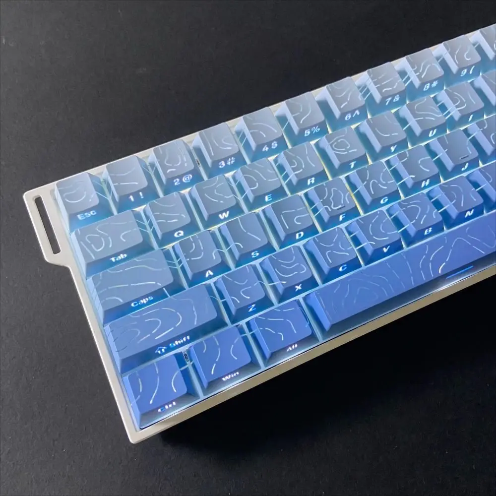 Keycaps Gradasi Transparan dengan Sisi Ungu Hijau, Keycaps Cetak Lima Sisi dengan Tinggi Original