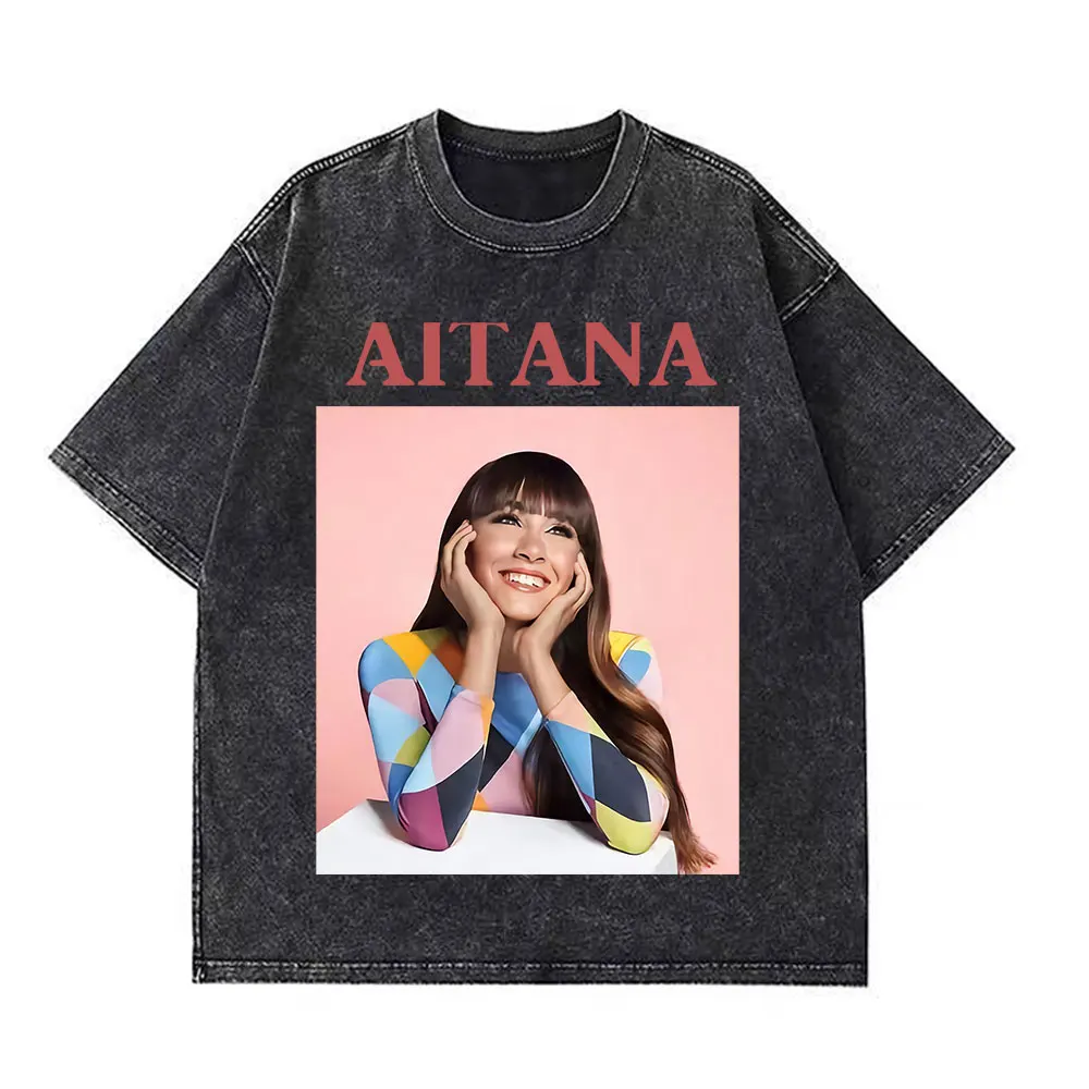 Aitana Cuarto Azul ألبوم خمر غسلها 2025 جولة تي شيرت الرجال النساء تي شيرتات قصيرة الاكمام الشارع الشهير Harajuku جماليات تي شيرت